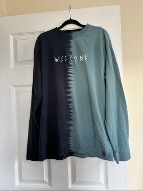 Welcome Tie-Dye Long Sleeve Tee - Black & Teal